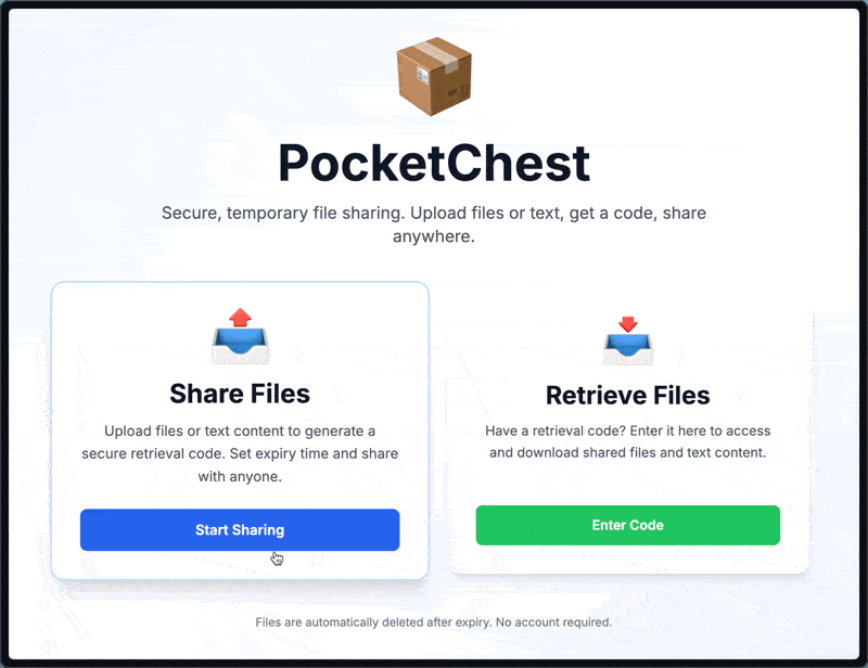 开源临时文件传输工具 PocketChest:支持 200GB 大文件与 6 位取件码验证 开源临时文件传输工具 PocketChest:支持 200GB 大文件与 6 位取件码验证