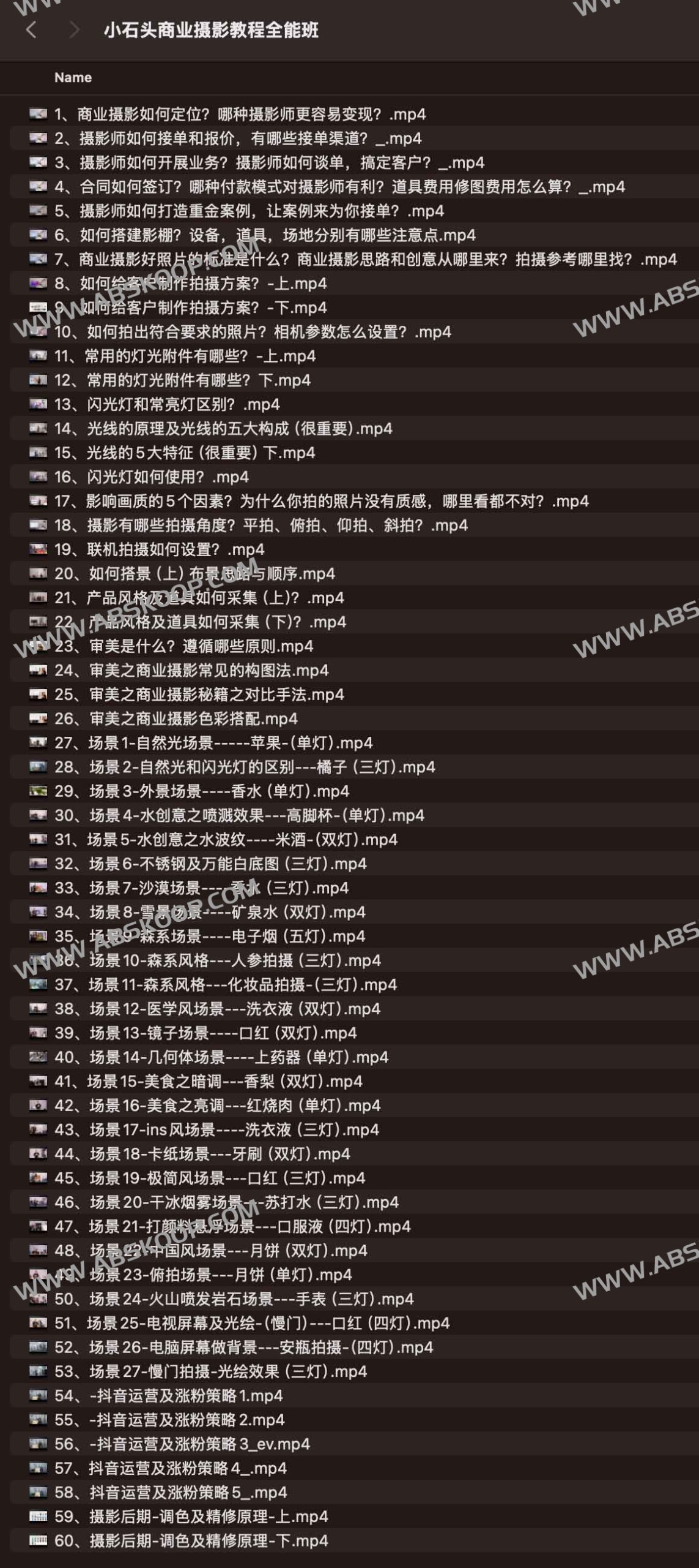 小石头商业摄影全能班课程资源：适用实操场景及学习要点说明