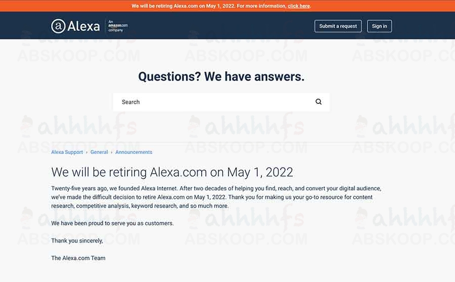 Alexa 宣布停止服务:全球网站流量监测工具将于明年 5 月正式关闭 Alexa 宣布停止服务:全球网站流量监测工具将于明年 5 月正式关闭