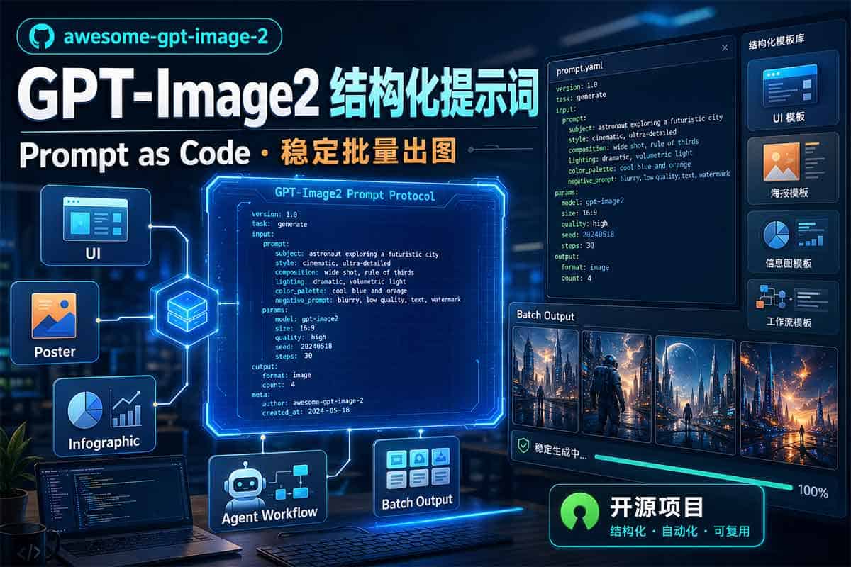 GPT-Image2 结构化提示词库：优化 AI 图像生成工作流的模板实践