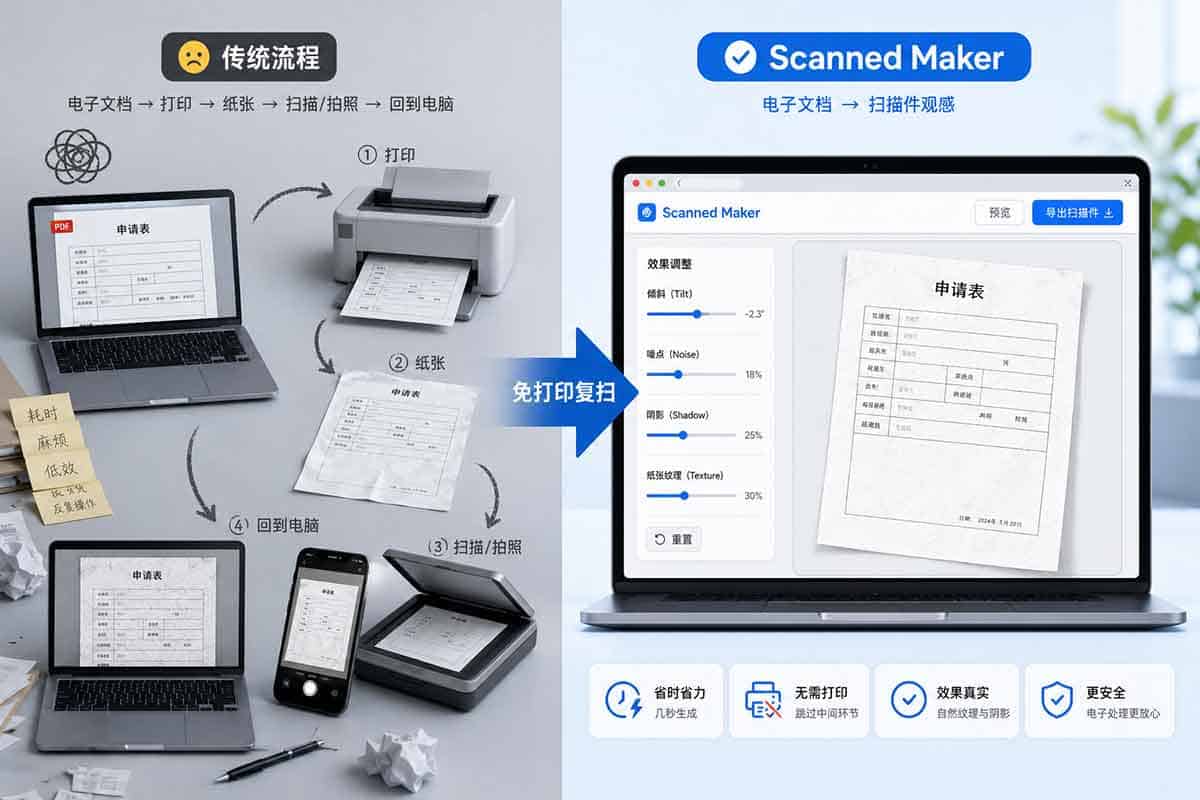 Scanned Maker：通过浏览器本地处理实现 PDF 伪扫描效果，无需打印复扫即可生成真实扫描件