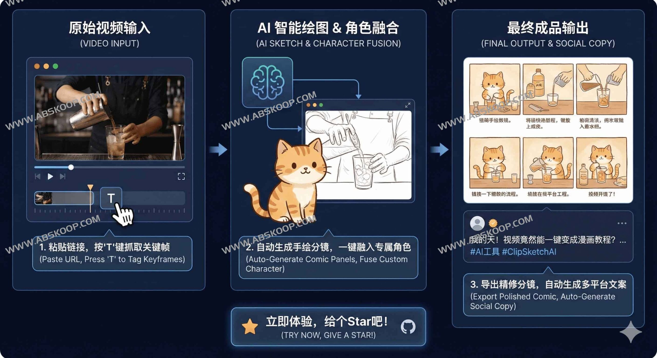 ClipSketch AI 实测：将视频快速转化为 AI 手绘故事板的创作流程