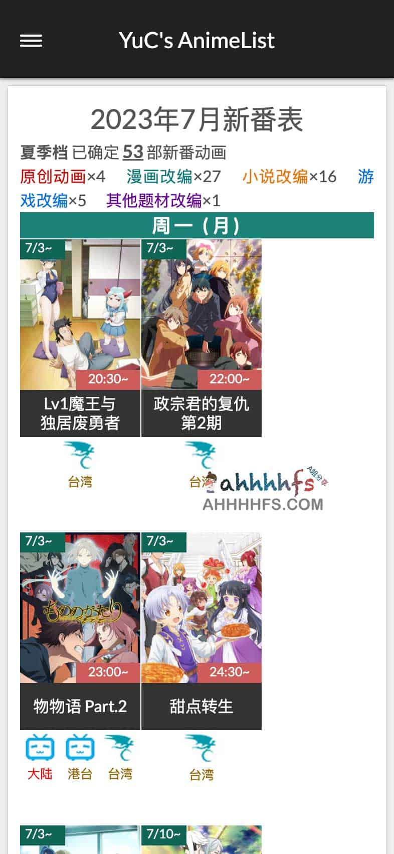 Yuc's Anime List:2023 年度新番追番指南与国内外资源管理工具 Yuc's Anime List:2023 年度新番追番指南与国内外资源管理工具