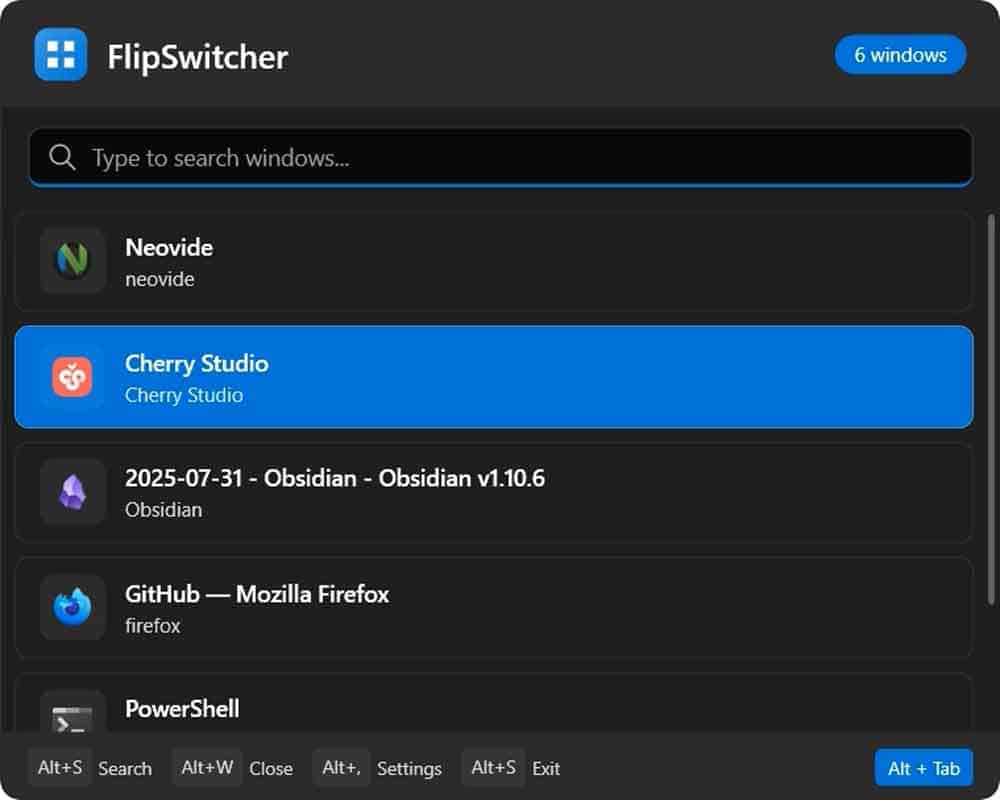 FlipSwitcher：采用 Fluent 2 设计语言的 Windows 任务切换增强方案