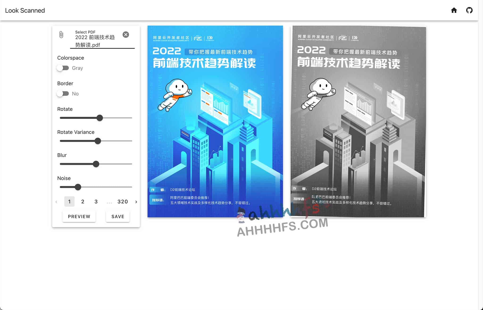 Look Scanned：无需硬件设备即可将 PDF 模拟为扫描件的在线工具