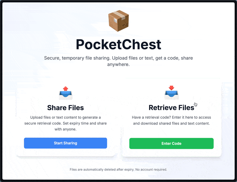 开源临时文件传输工具 PocketChest:支持 200GB 大文件与 6 位取件码验证 开源临时文件传输工具 PocketChest:支持 200GB 大文件与 6 位取件码验证