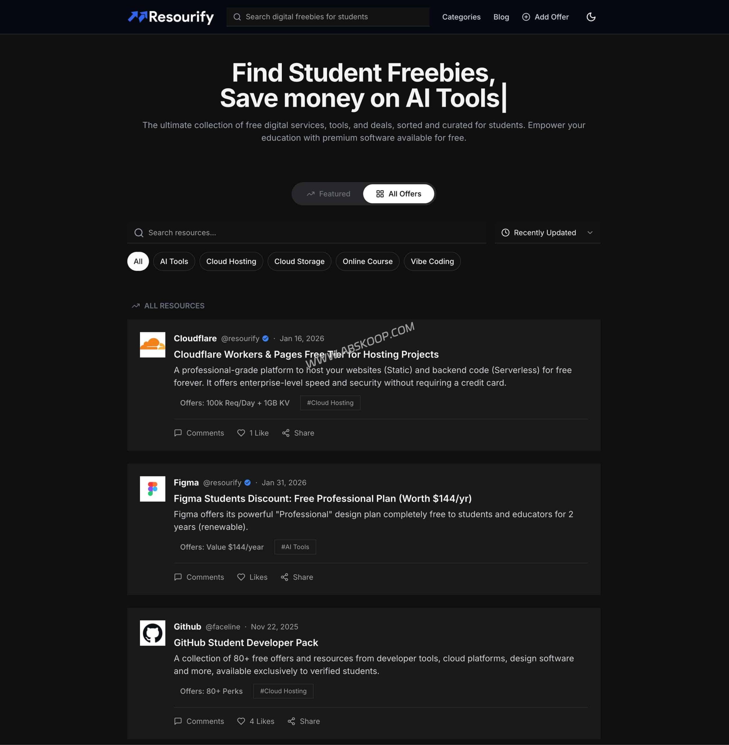 Resourify 资源库：全网开发者教育优惠汇总及领取指南