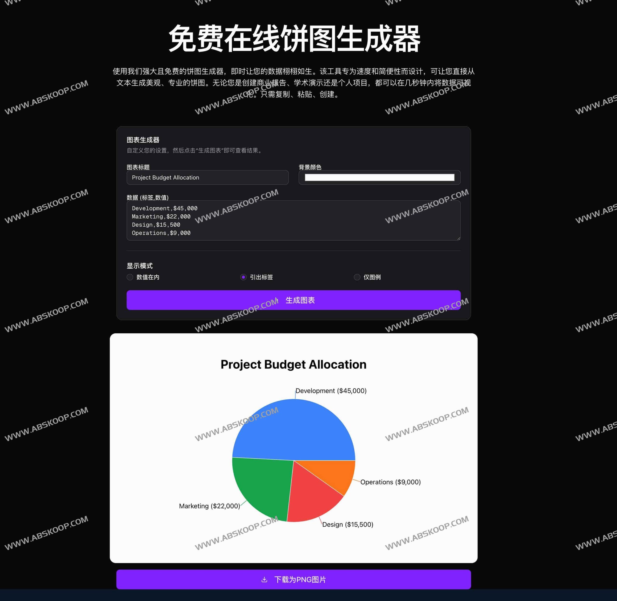 ChartFromText 文本转饼图工具：支持环形图绘制与高清 PNG 导出
