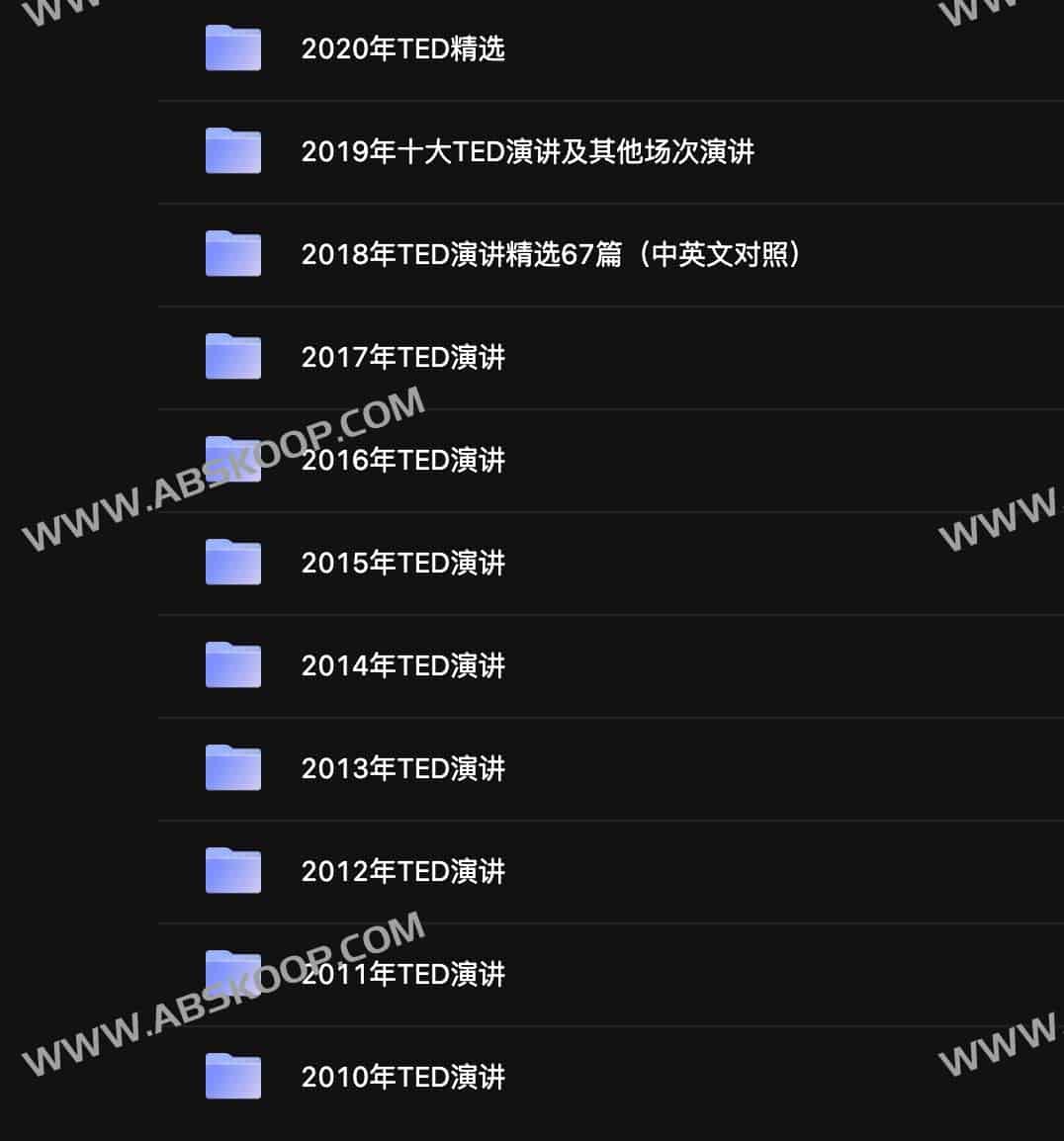 2010-2020 年 TED 演讲全集下载：含分级目录与多语言字幕资源说明