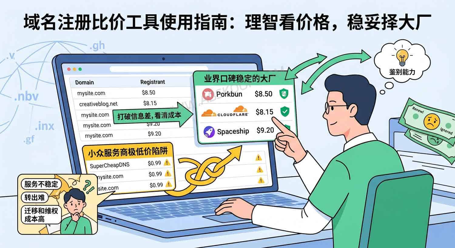 域名续费价格波动大?用 TLDHub 快速对比各注册商的真实成本 域名续费价格波动大?用 TLDHub 快速对比各注册商的真实成本