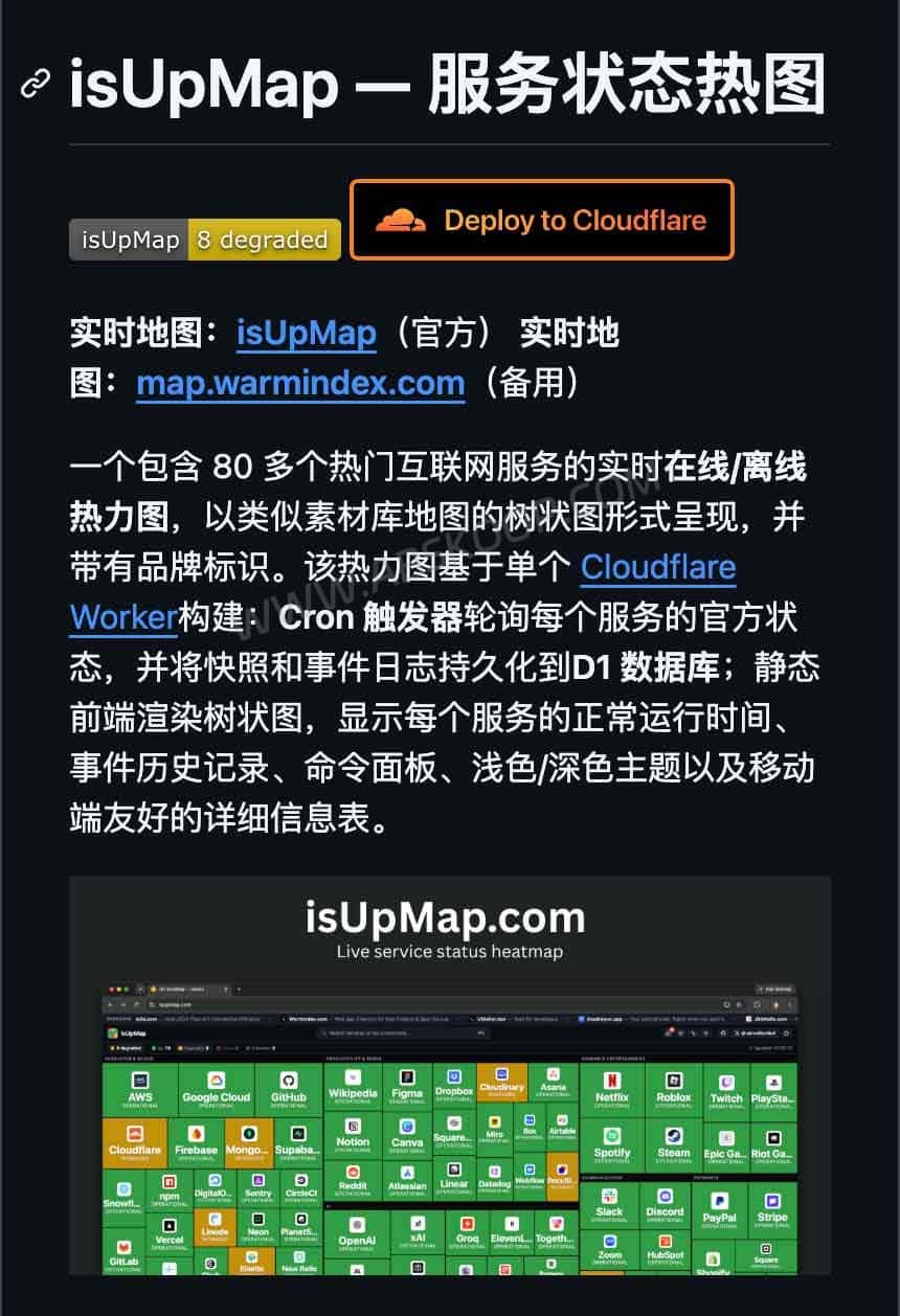 isUpMap:聚合 80 余款主流服务的开源状态监控面板 isUpMap:聚合 80 余款主流服务的开源状态监控面板