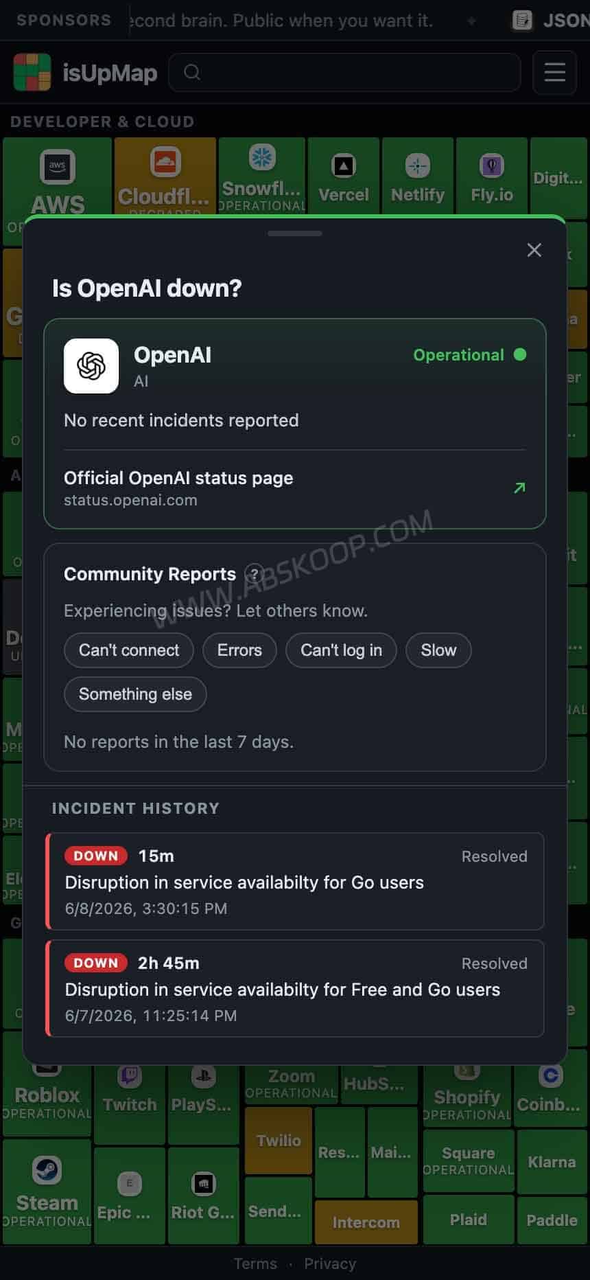 isUpMap:聚合 80 余款主流服务的开源状态监控面板 isUpMap:聚合 80 余款主流服务的开源状态监控面板